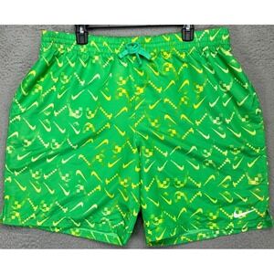 Nike Mens Swim Trunks 2XL Green Swoosh Mesh Lined Board Shorts Drawstring Bottom